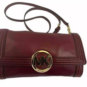 Michael Kors Handbag Leather Shoulderbag Burgandy Purse Satchel With Gold Chain